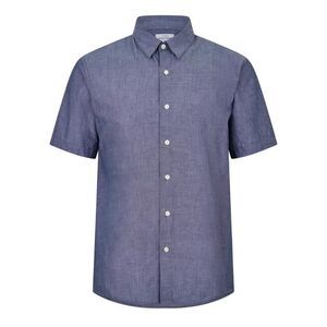 Peter Werth Mens Leo Collared Short-Sleeved Shirt / Dark Indigo